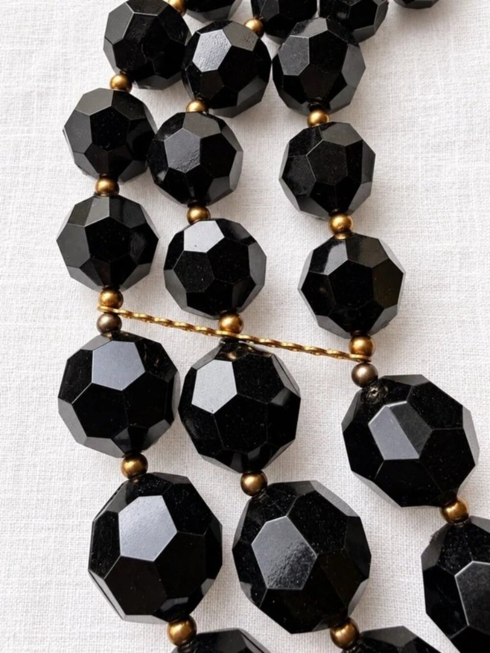 Vintage 1980s Black Faceted Acrylic Multi-Strand Statement Necklace - Picture 3 of 8